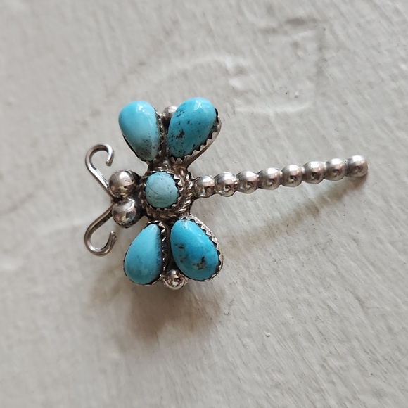 Beautiful NWOT Native American Navajo Turquoise & Sterling Dragonfly Pendant/Pin - Picture 3 of 10